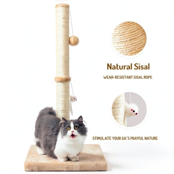 Tall Cat Scratching Post MeowHomm 32" Yellow with 2 Balls & Sisal Rope-1