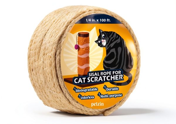 Natural Sisal Rope for Cat Scratcher 1/4 Inch by Pelzin White 100ft-0