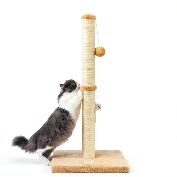 Tall Cat Scratching Post MeowHomm 32" Yellow with 2 Balls & Sisal Rope-3