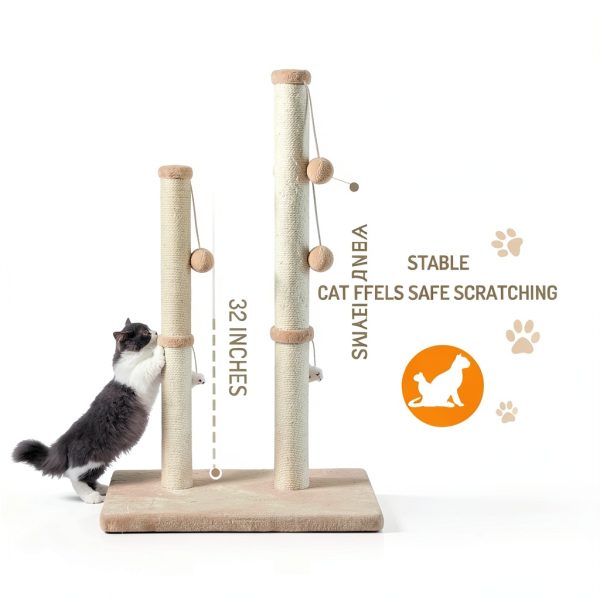 Tall Cat Scratching Post MeowHomm 32" Yellow with 2 Balls & Sisal Rope-4