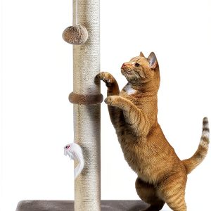 Tall Cat Scratching Post MeowHomm 32" Yellow with 2 Balls & Sisal Rope-0