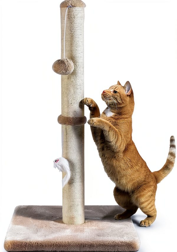 Tall Cat Scratching Post MeowHomm 32" Yellow with 2 Balls & Sisal Rope-0