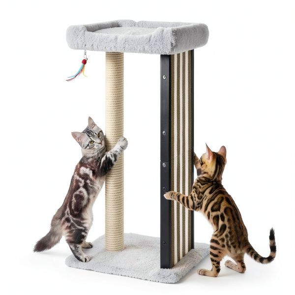Veehoo Tall Cat Scratching Post 35" with Metal Frame and Plush Perch-0