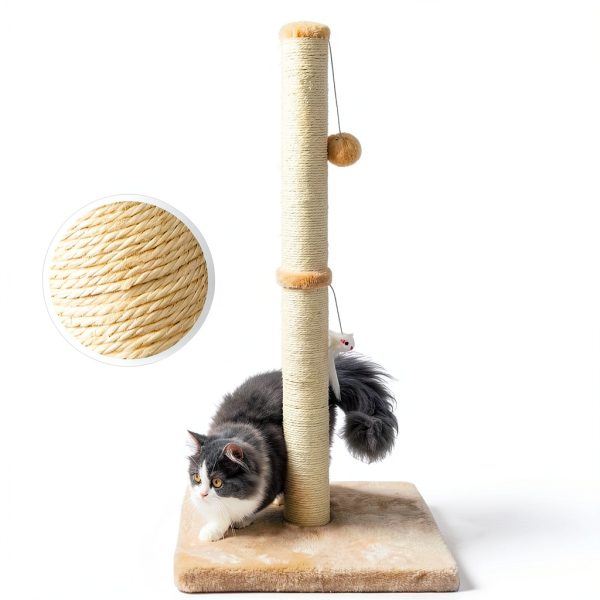 Tall Cat Scratching Post MeowHomm 32" Yellow with 2 Balls & Sisal Rope-2