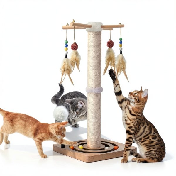 Cat Scratching Post, Sisal, Interactive Furniture Toys for Indoor Cats Adults, 2 Mounting Methods Scratcher Tree Tower with Hanging and Ball Track, Activity Center for Kitten, 25 inches-7