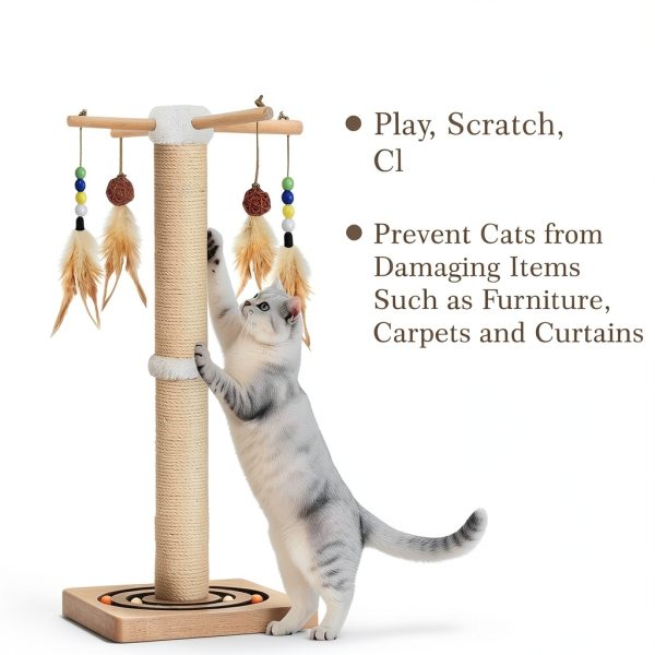 Cat Scratching Post, Sisal, Interactive Furniture Toys for Indoor Cats Adults, 2 Mounting Methods Scratcher Tree Tower with Hanging and Ball Track, Activity Center for Kitten, 25 inches-3