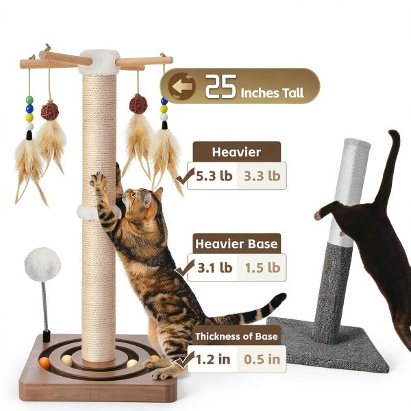 Cat Scratching Post, Sisal, Interactive Furniture Toys for Indoor Cats Adults, 2 Mounting Methods Scratcher Tree Tower with Hanging and Ball Track, Activity Center for Kitten, 25 inches-1