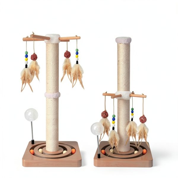 Cat Scratching Post, Sisal, Interactive Furniture Toys for Indoor Cats Adults, 2 Mounting Methods Scratcher Tree Tower with Hanging and Ball Track, Activity Center for Kitten, 25 inches-4