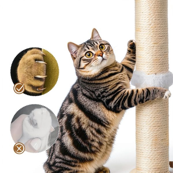 Cat Scratching Post, Sisal, Interactive Furniture Toys for Indoor Cats Adults, 2 Mounting Methods Scratcher Tree Tower with Hanging and Ball Track, Activity Center for Kitten, 25 inches-6