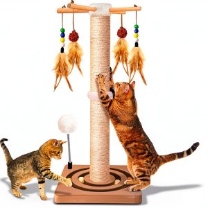 Cat Scratching Post, Sisal, Interactive Furniture Toys for Indoor Cats Adults, 2 Mounting Methods Scratcher Tree Tower with Hanging and Ball Track, Activity Center for Kitten, 25 inches-0
